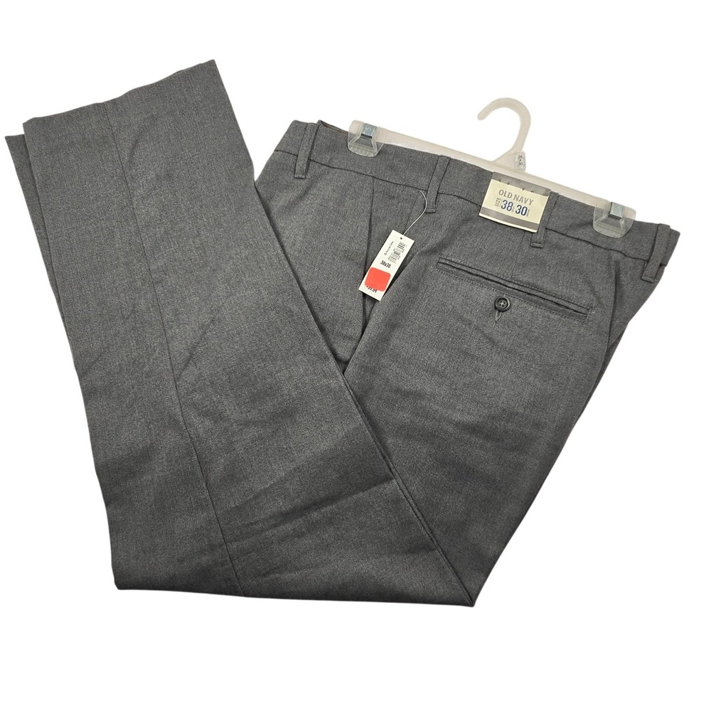 Old Navy Mens Dress Pants 38x30 Gray Straight Leg Flat Front Trousers NWT